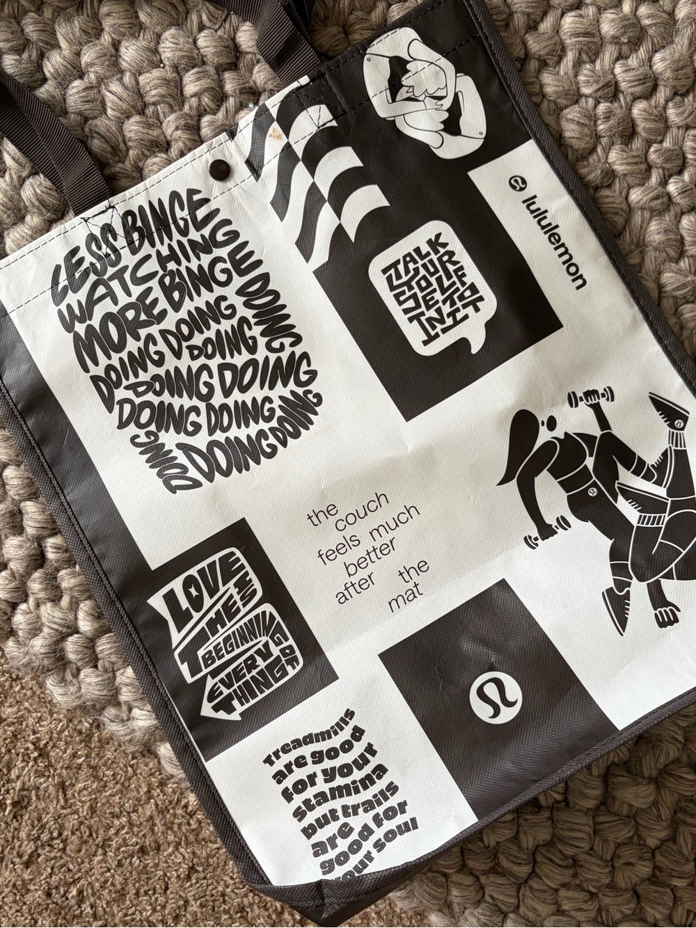 lululemon Black and White Graphic Tote Bag